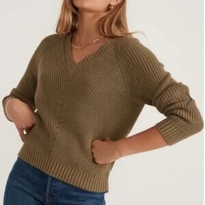 MARINE LAYER | Ezra V Neck Military Olive Knit Pullover Sweater Size XS